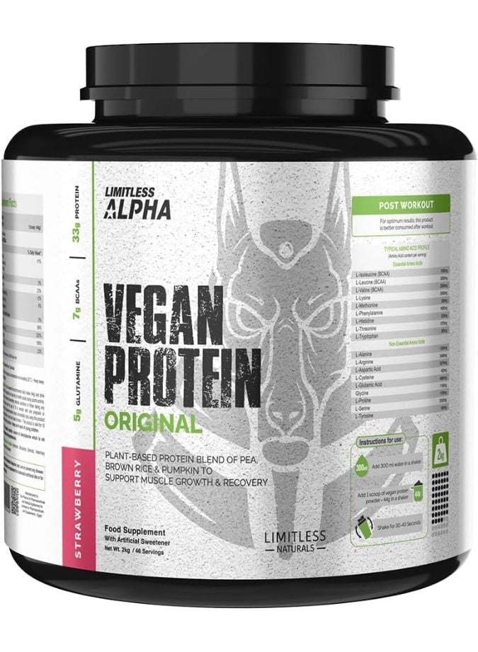 ليمتليس مسحوق بروتين ألفا النباتي، بنكهة الفراولة، مزيج بروتين نباتي، أحماض أمينية متفرعة السلسلة، خالٍ من الغلوتين والصويا، سهل التحضير - Image 1